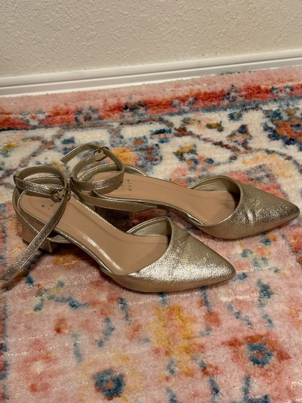 a new day Metallic Gold Pointed Ankle-Strap Heels